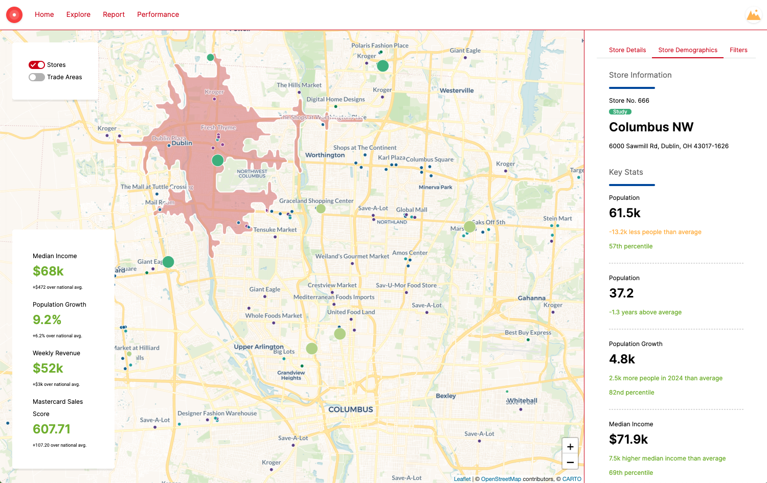 POI map for investment analysis and competitor proximity