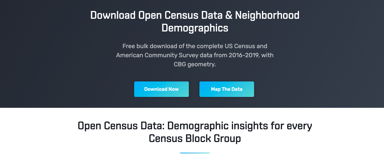 SafeGraph open census data provides an easy, consolidated download for all ACS attributes and national CBG geometry.