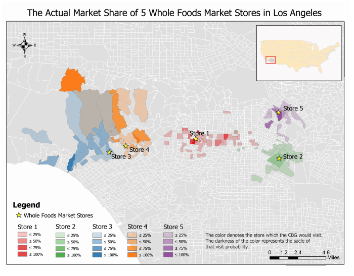 Market share of 5 Whole Foods stores in Los Angeles, California