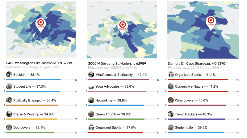 Lifestyle demographics of people living in the area of specific Target stores