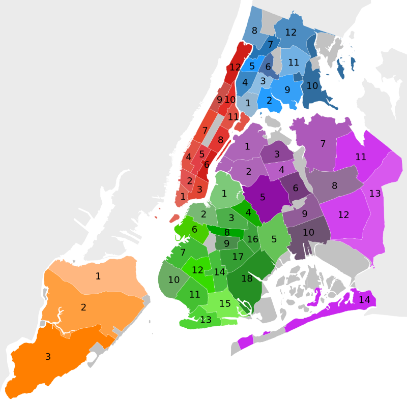 Map of community districts of Brooklyn in the City of New York