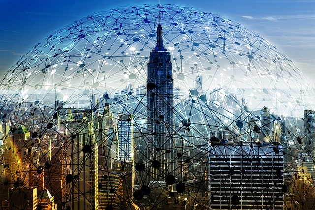 New York City overlaid with an Internet network concept