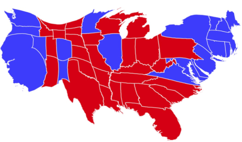 Cartogram representation of the United States