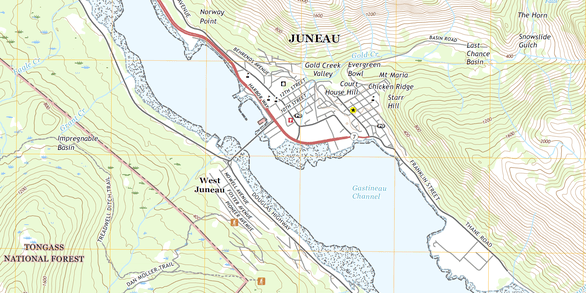 Topographic map of Juneau, Alaska