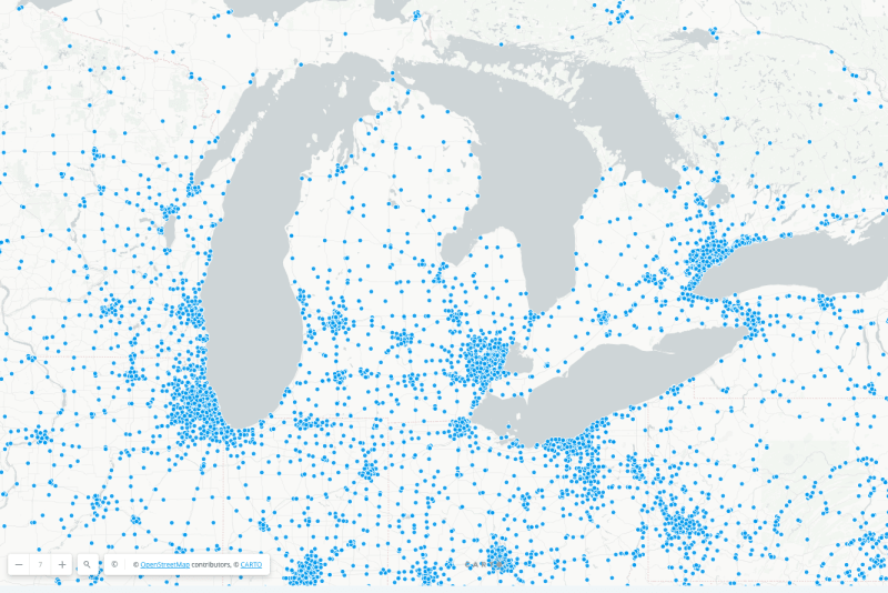 SafeGraph’s Core Points of Interest dataset for Michigan and the surrounding area