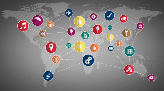 A map displaying various applications of geospatial data