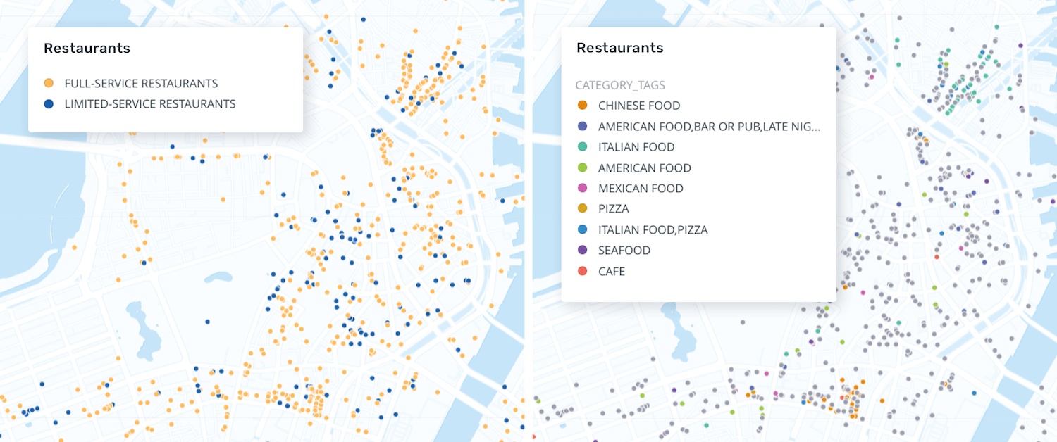 Category tags allow for more granular filtering and symbolizing, and help distinguish place types from each other within the same NAICS code.