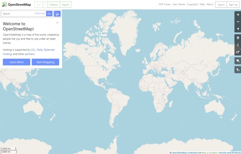 Landing page of OpenStreetMap