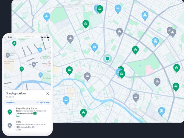 Example of HERE Geocoding & Search API being used to find electric vehicle charging stations