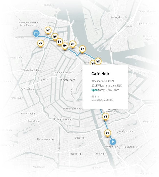 Example of identifying places along a route with TomTom Places API