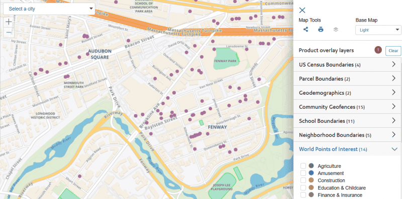 Precisely points of interest in Boston, MA