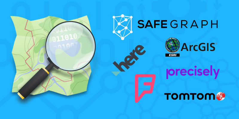 OpenStreetMap logo accompanied by logos of competing POI data services