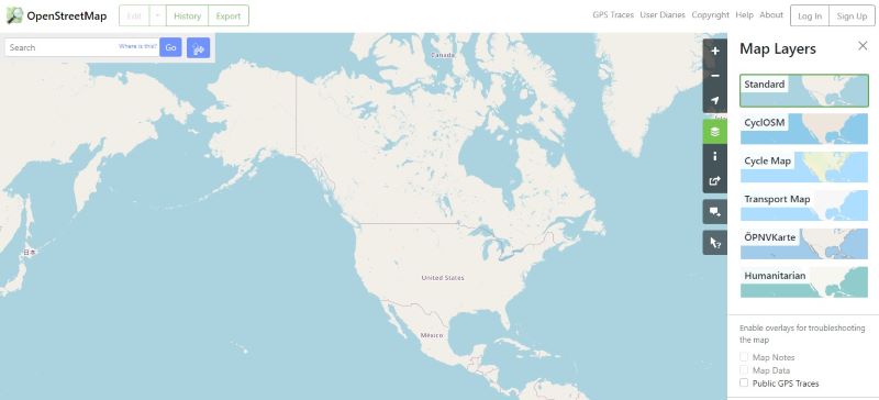 Landing page of OpenStreetMap