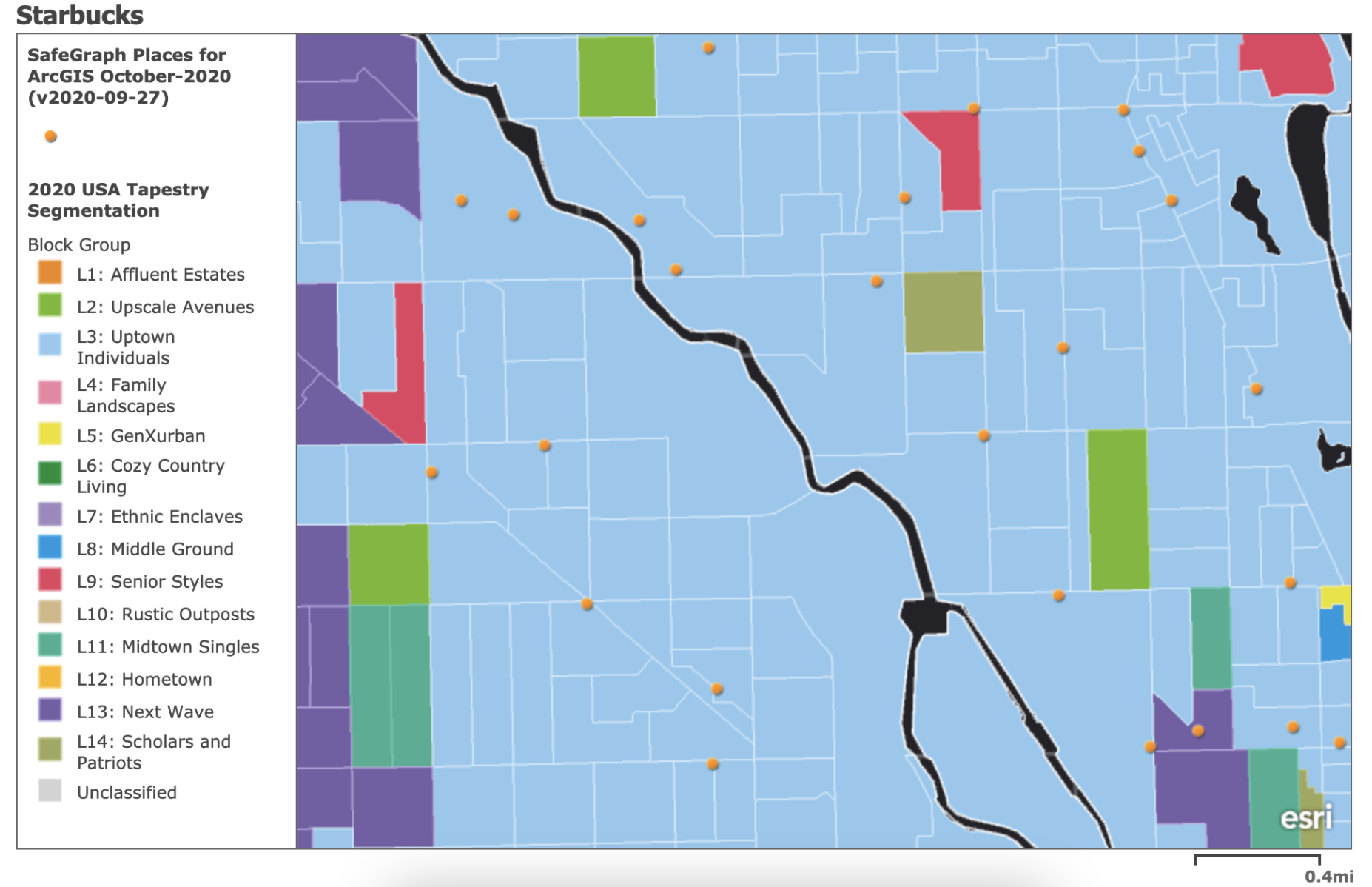 Points of interest data combined with demographic data for real estate analytics.