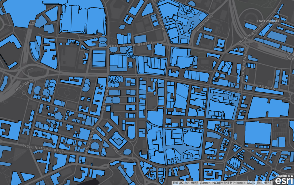 SafeGraph Geometry data in Leeds, West Yorkshire.