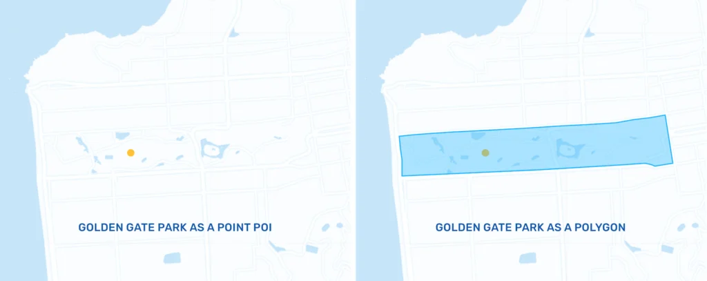 Map showing Golden Gate Park as a point and as a polygon.