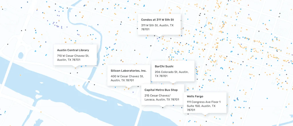 SafeGraph Places map of Austin