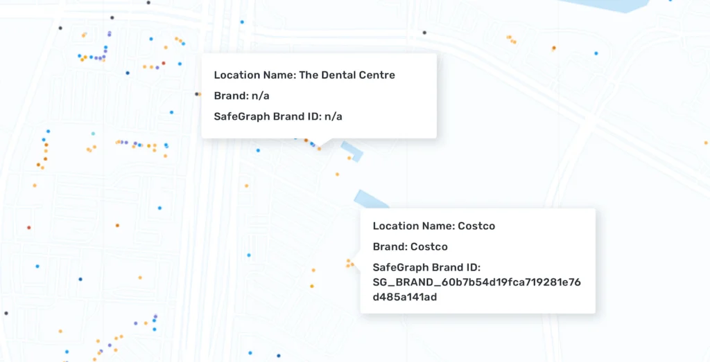 Visualization of brand attributes in location data